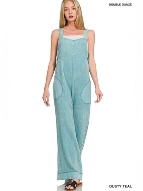 Zenana gauze jumpsuit light dusty Teal Wide-Leg Sleeveless Jumpsuit